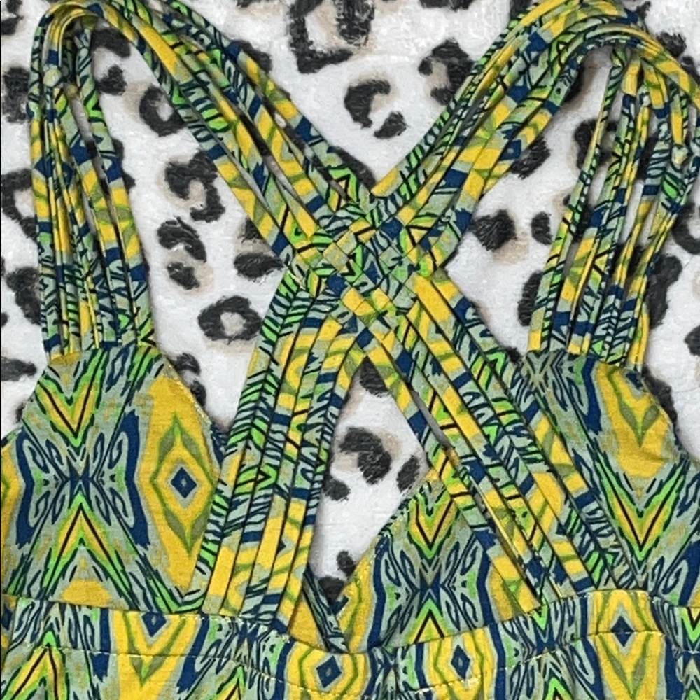 Vintage Pink Rose Vibrant Yellow and Green Maxi Dress - Picture 10 of 15